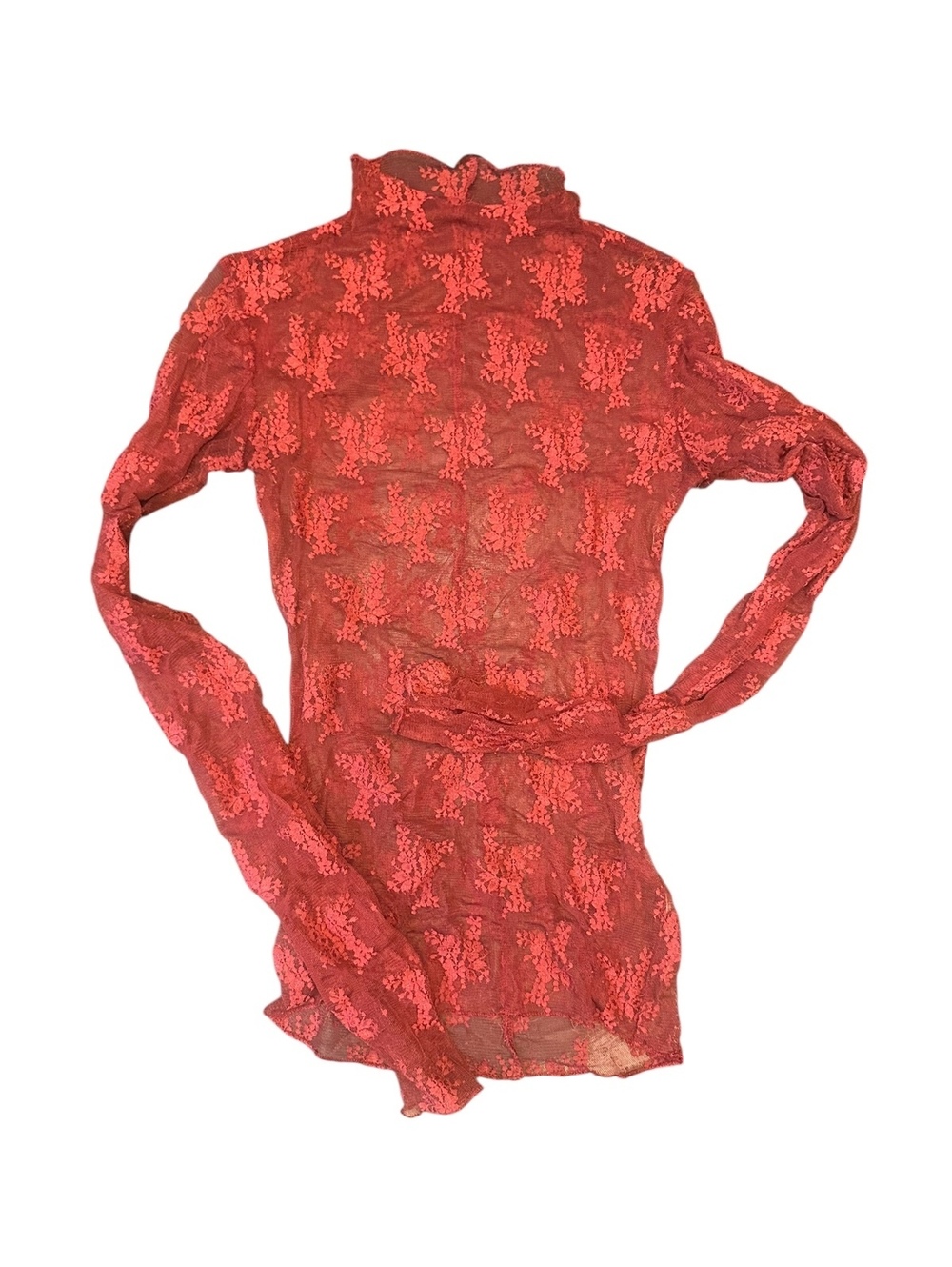 Free People Intimately Sheer Floral Lace Mock Neck Top Burgundy